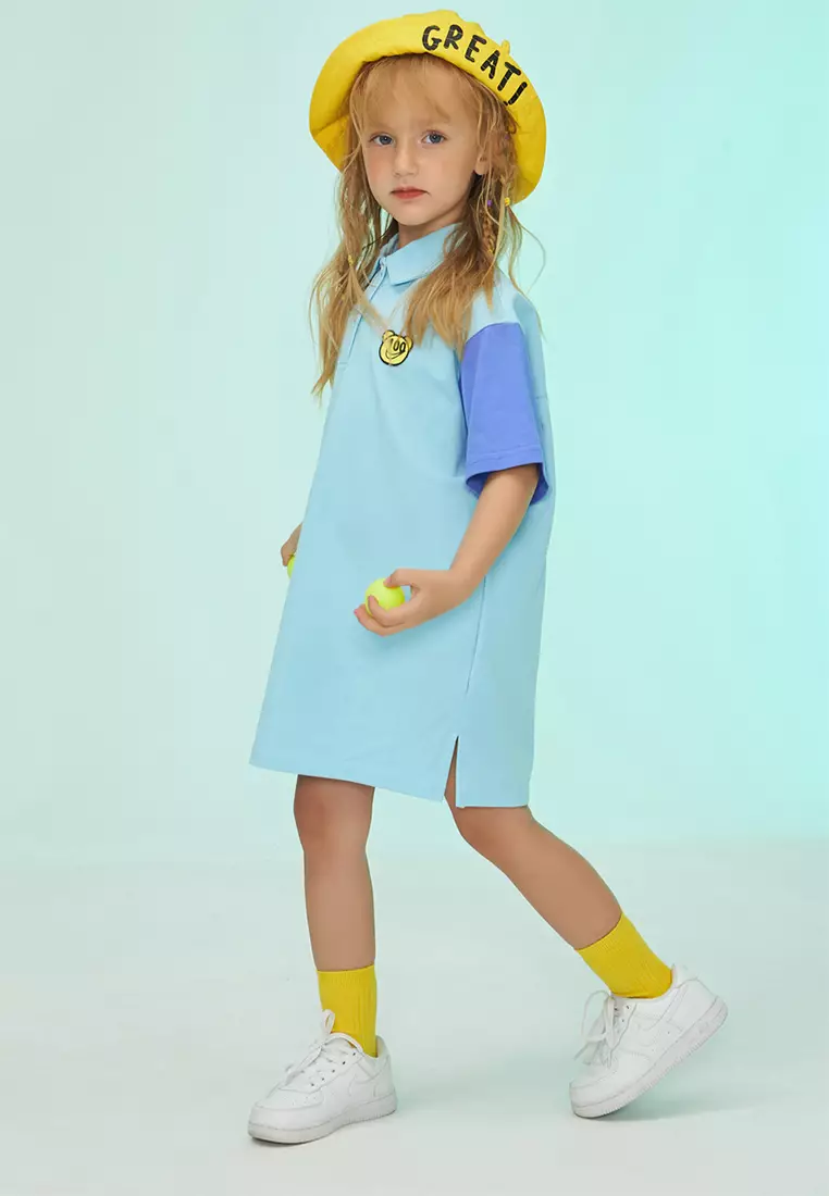 儿童撞色设计polo连衣裙