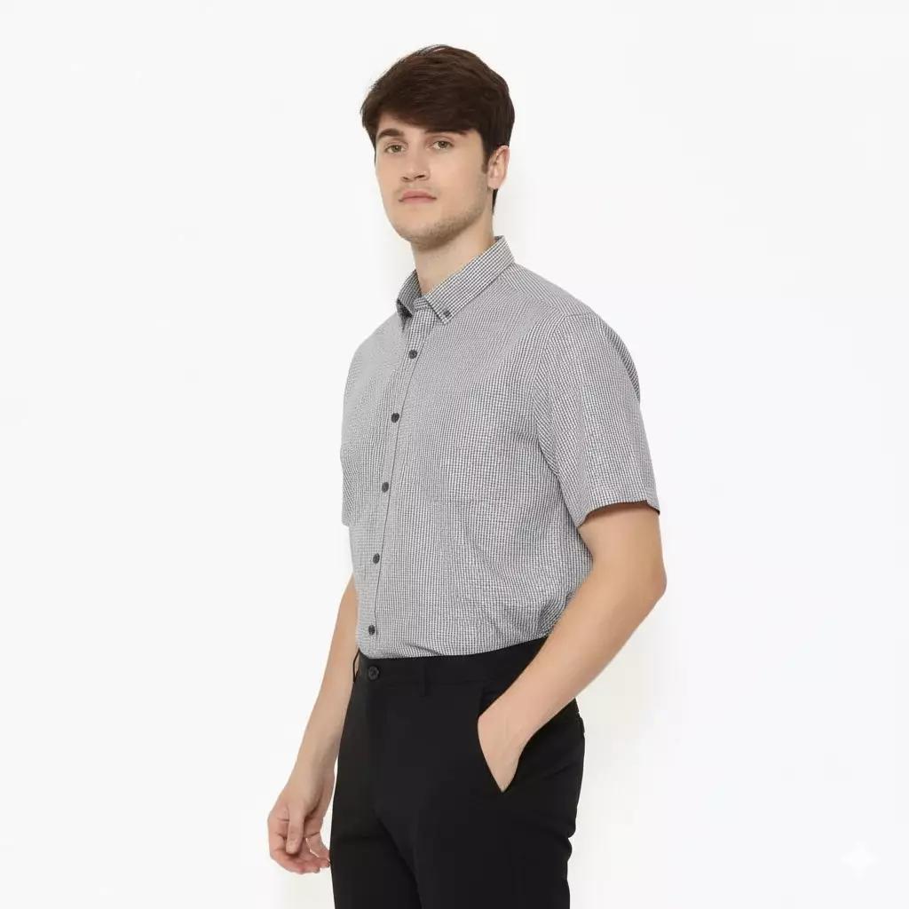 Lawell Kemeja Pria Lengan Pendek Kotak-Kotak Regular Fit Warna Black – Caesar