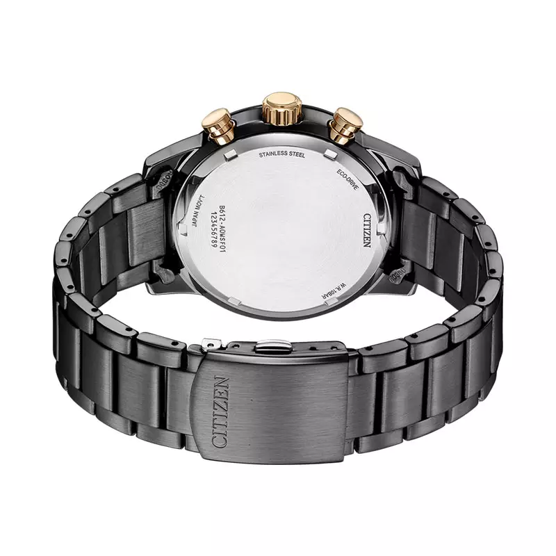 Jam Tangan Pria Citizen Eco Drive CA0746-85X Men Chronograph Green Dial Black Stainless Steel Strap