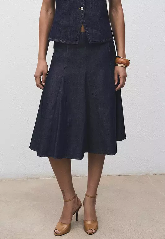 Pleated Denim Skirt