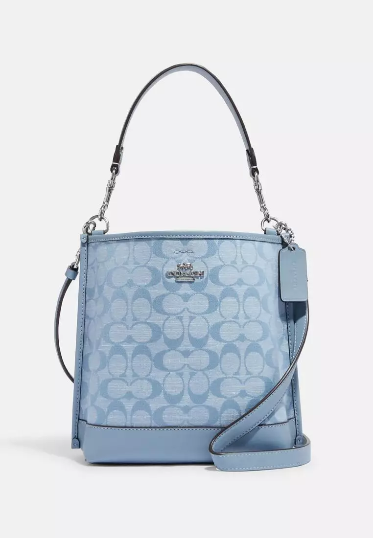 COACH Sydney Small Cornflower Signature Chambray Canvas Satchel Handbag in  Blue