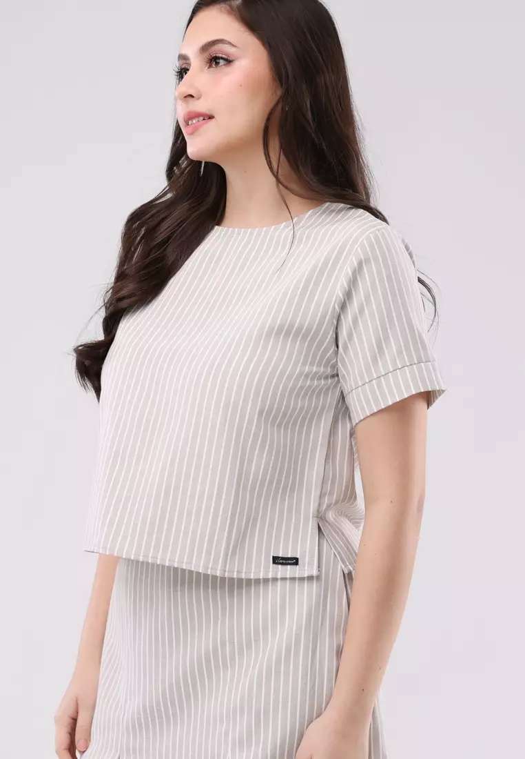 Cotton Stripes Short Sleeves Terno Skort