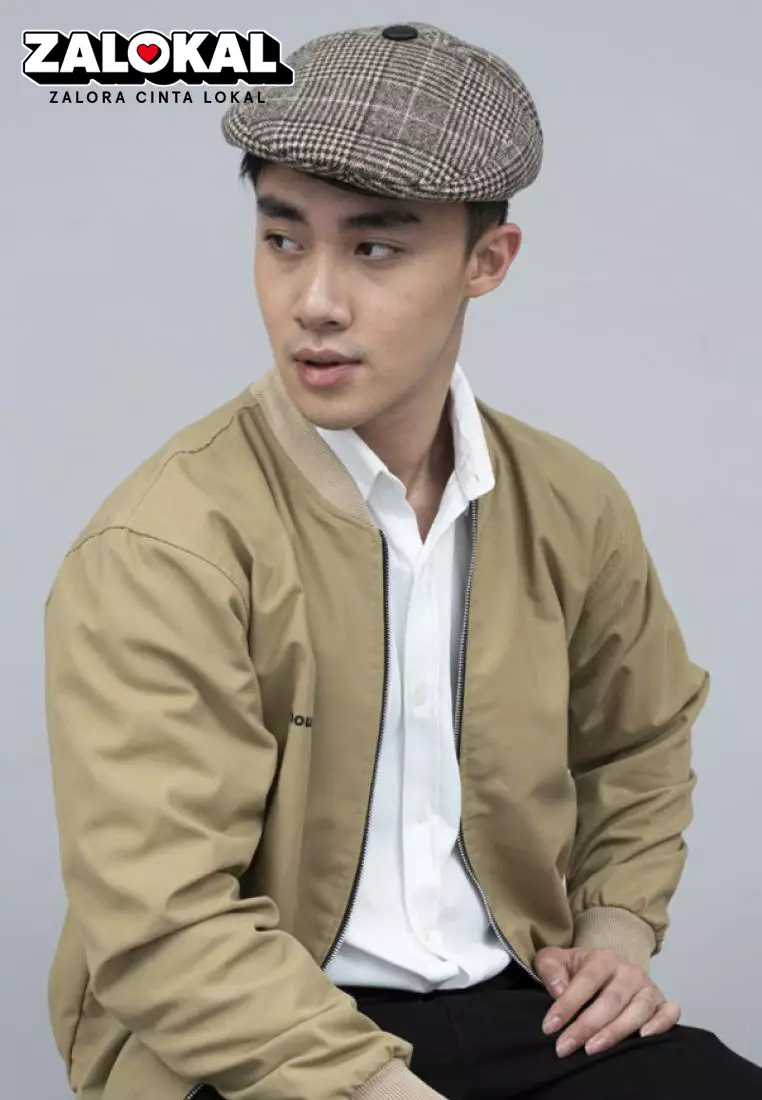 Houseofcuff Topi Painter Baret Hat Flatcap Button Line Brown
