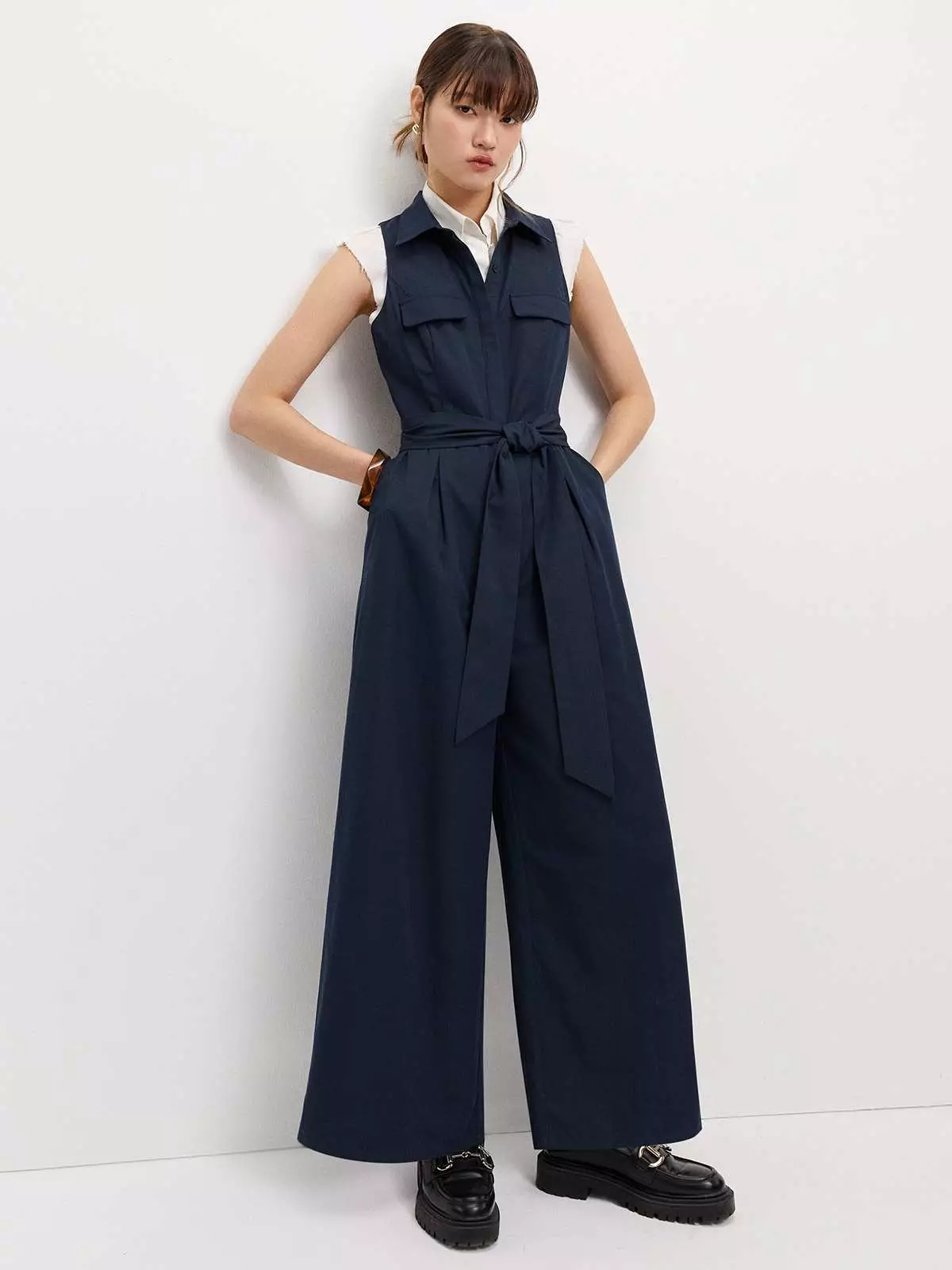 Tie Waist Jumpsuit - Navy