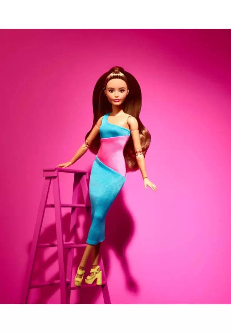 Barbie Signature Barbie Looks Doll, Brunette, Color Block One-Shoulder Midi Dress