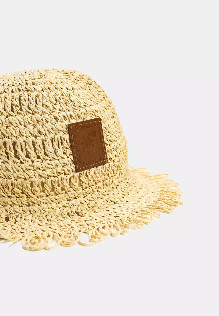 Straw Hat With Tassel Applique Detail
