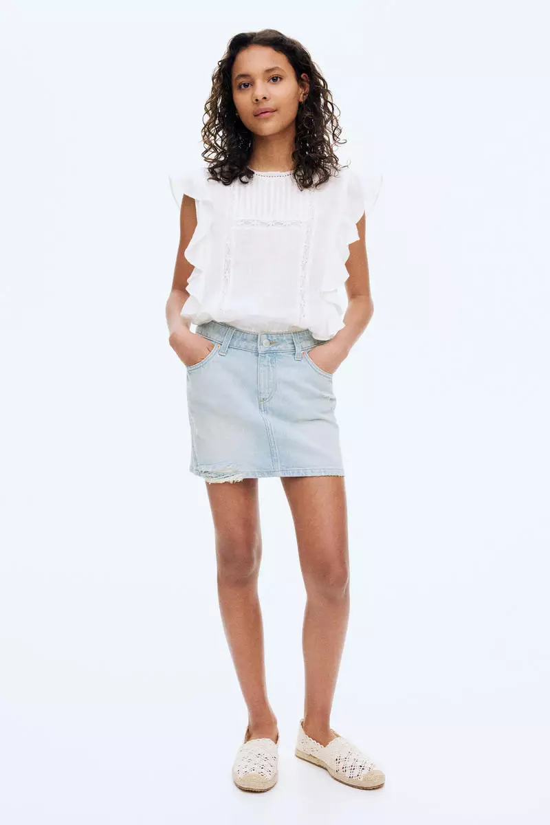 Worn-out-detail denim skirt