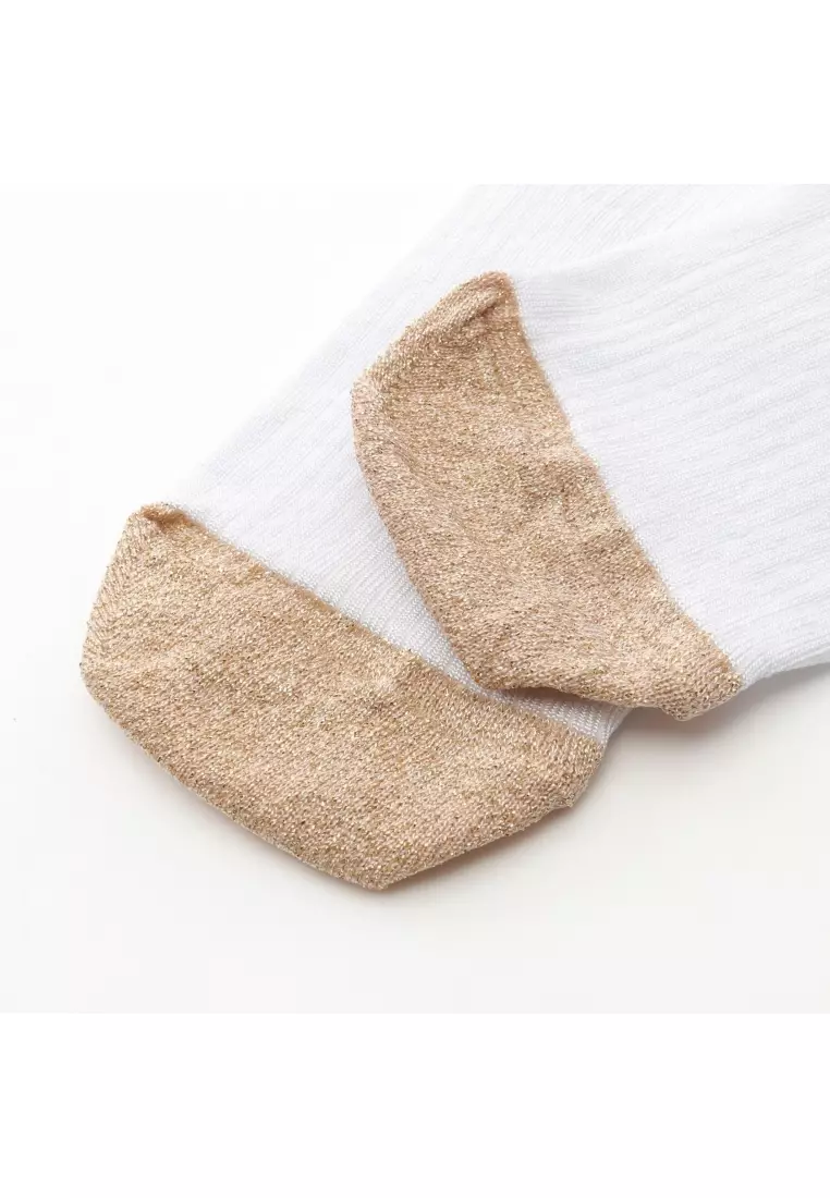 Pre-Loved Chanel camellia coco mark socks socks accessory Viscose white gold 25P