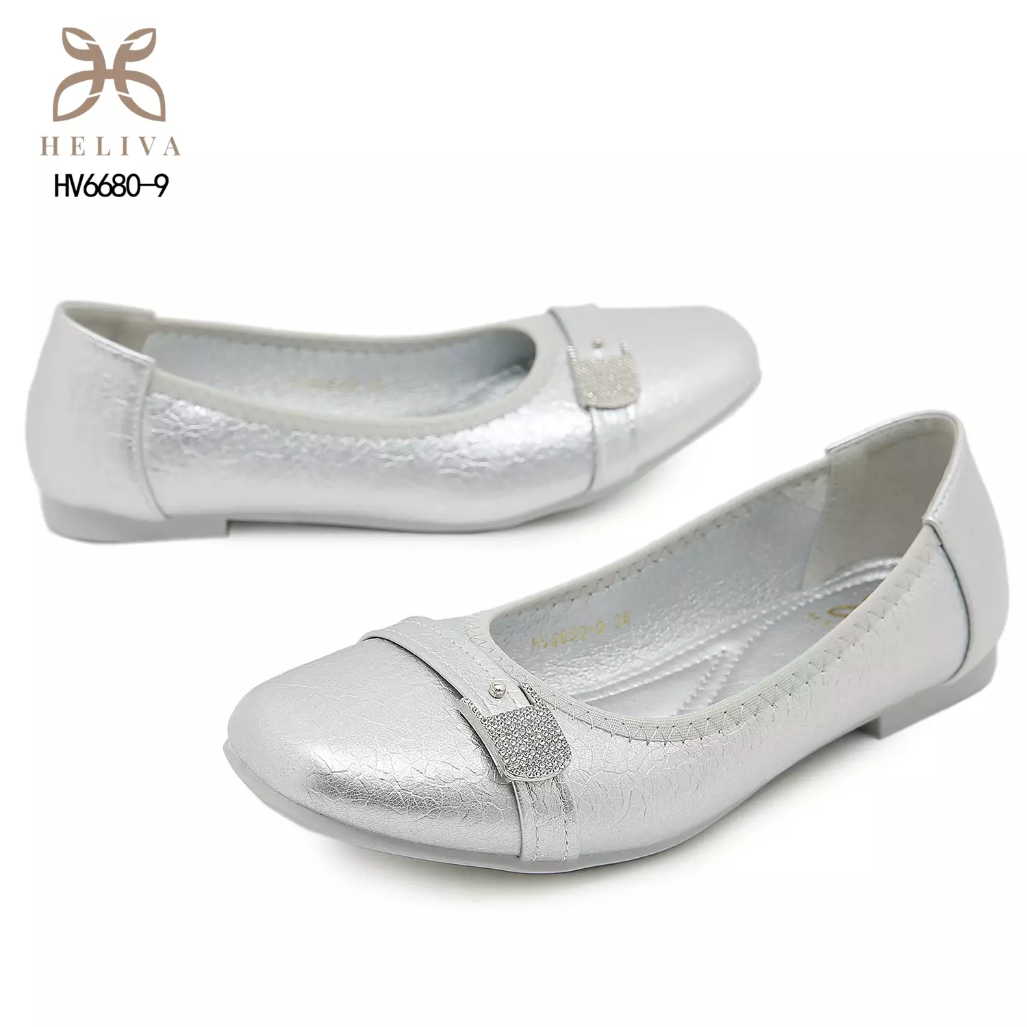 Heliva Alora Crackled Flat Shoes with Crystal Buckle Detail HV6680-9