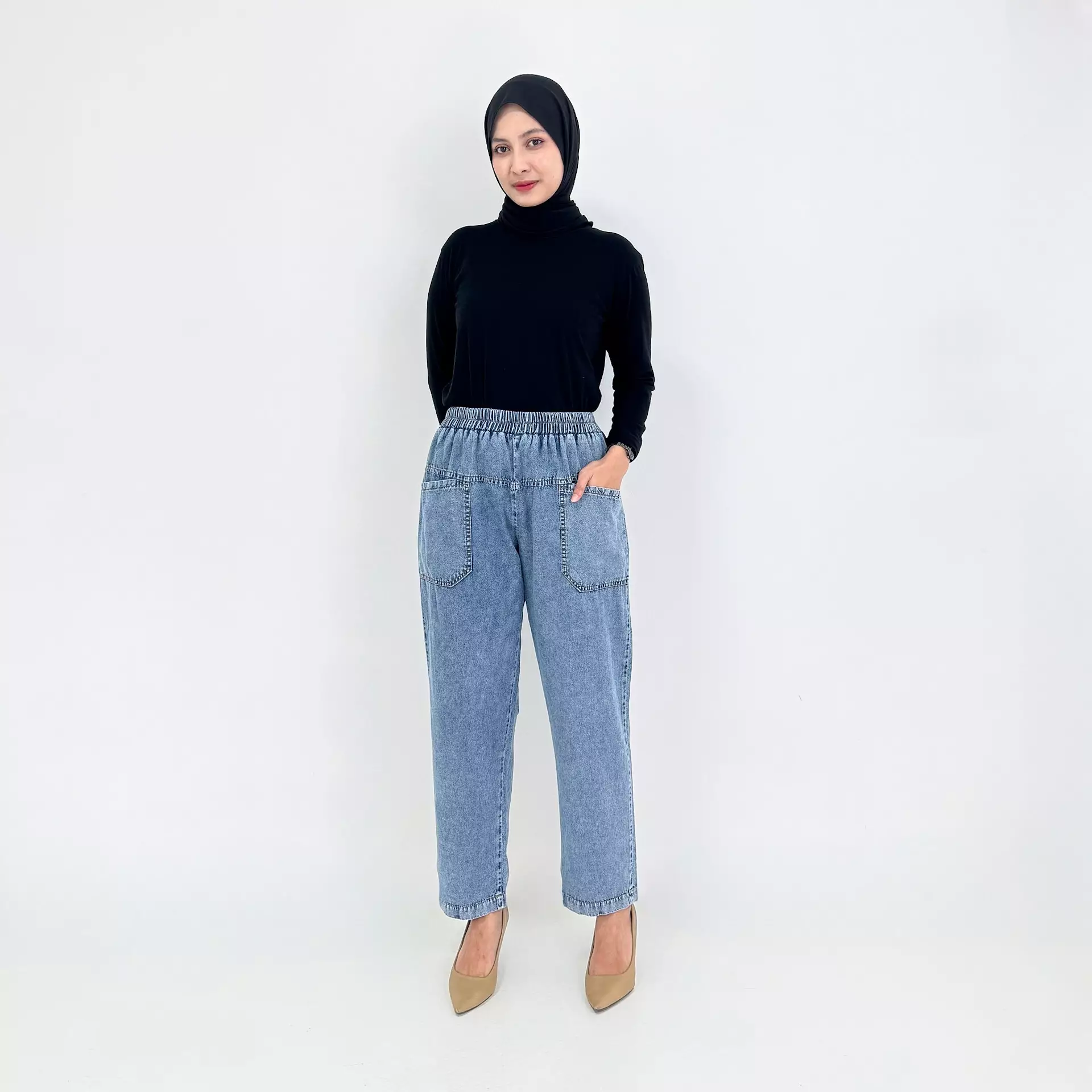 Ina Baggy Denim Pants SNOW BLUE Celana Panjang Soft Jeans Wanita 