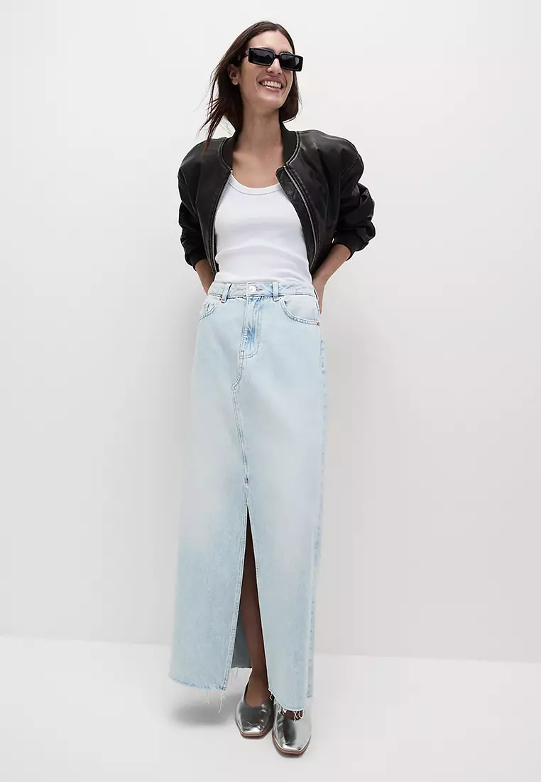 Denim Split Front Maxi Skirt