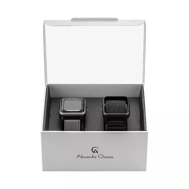 Jam Tangan Pria Alexandre Christie Digi AC 9344 MH RGRBA Grey Rubber Strap + Extra Set Case and Stra
