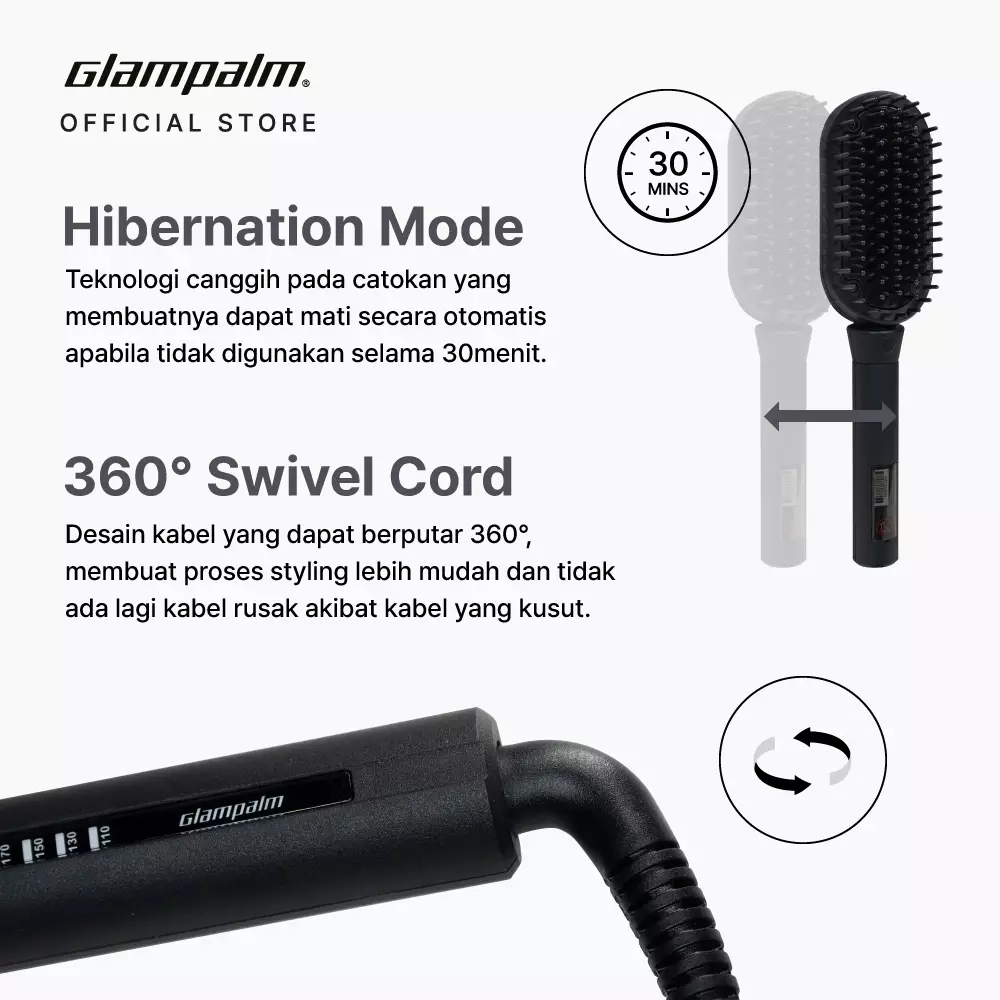 Paket Glampalm OG Hot Brush GP621AG - Pengeriting Rambut GP618AM