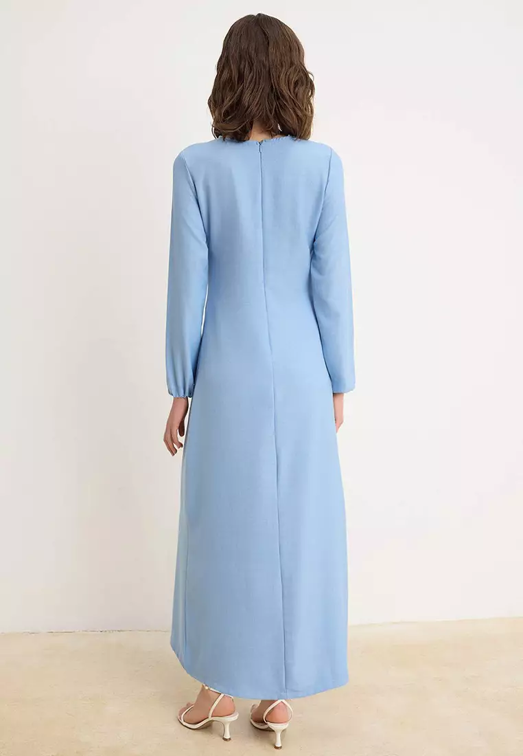 Light Blue Linen Look Woven Dress Tctss25Eb00129