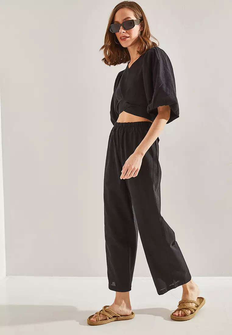 V-Neck Crop Top & Pants Set