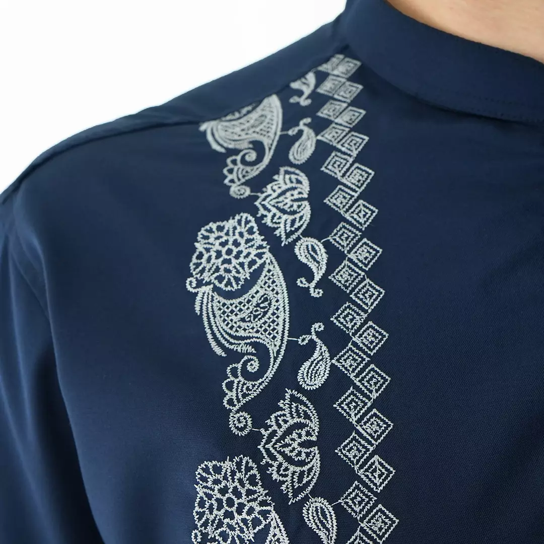 Casella Baju Koko Pria Lengan Panjang Premium | Baju Koko Batik Riyadh 9984 Navy
