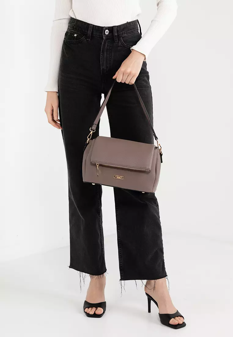 Pebbled Flap Over Convertible Top Handle Bag