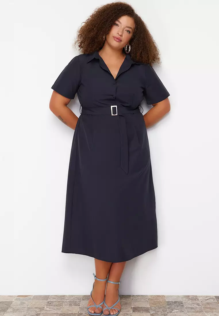 Plus Size Belted Woven Dress