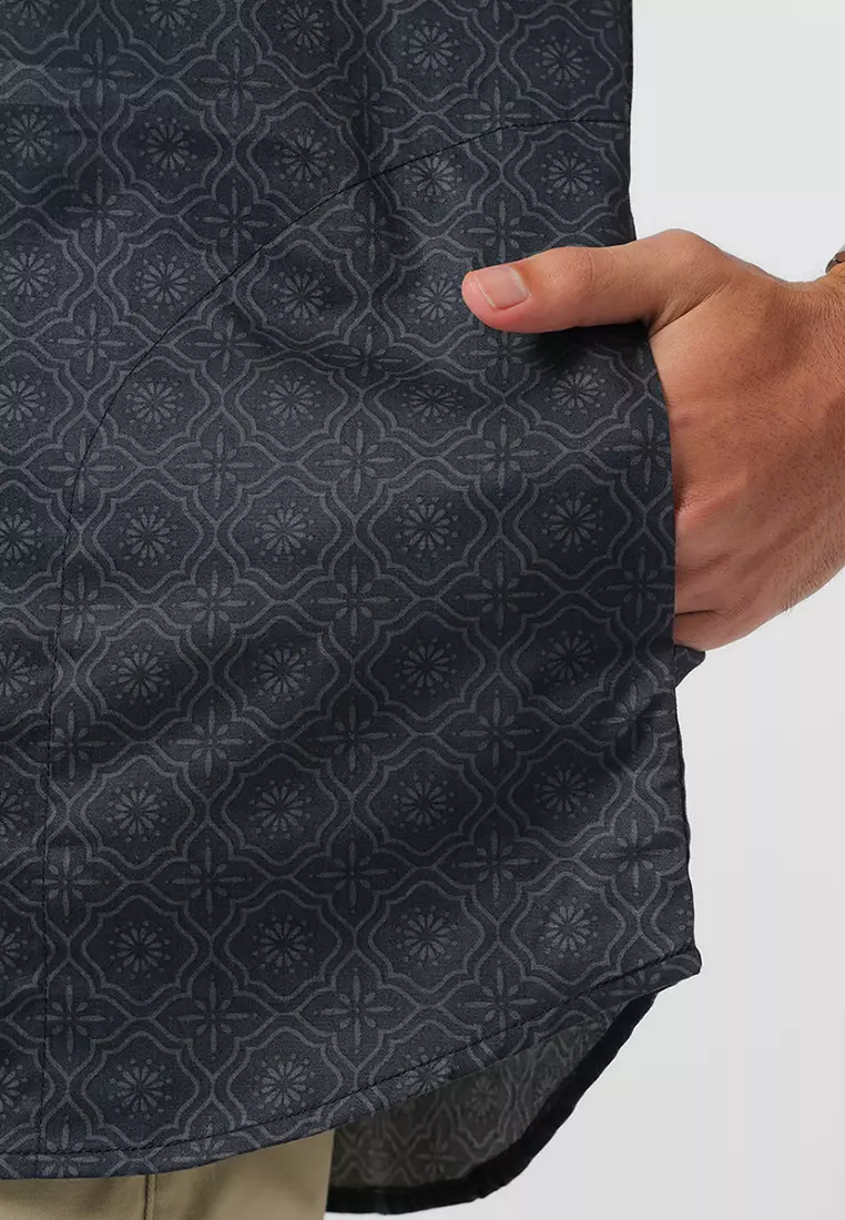 Kemeja Koko Pria Lengan Pendek UTSMAN BLACK Baju Muslim Pria