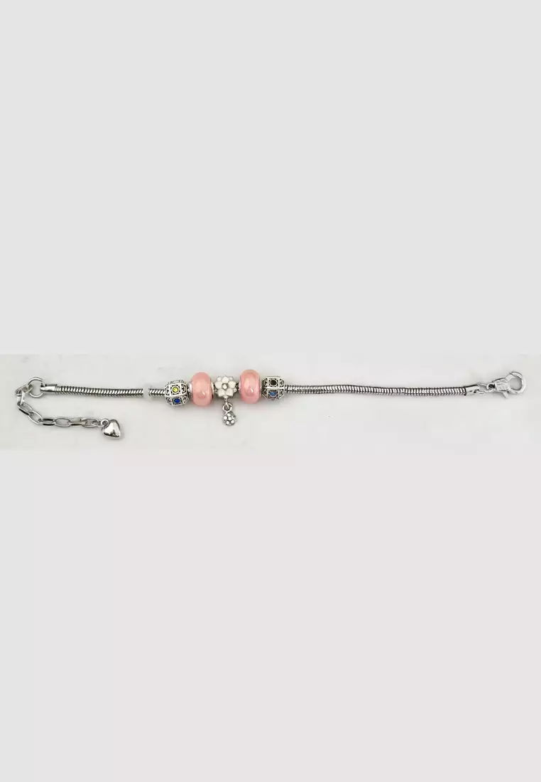 Accessories Wanita Diamante Cubic Pomora Charm Bracelet Gelang Wanita Silver & Pink