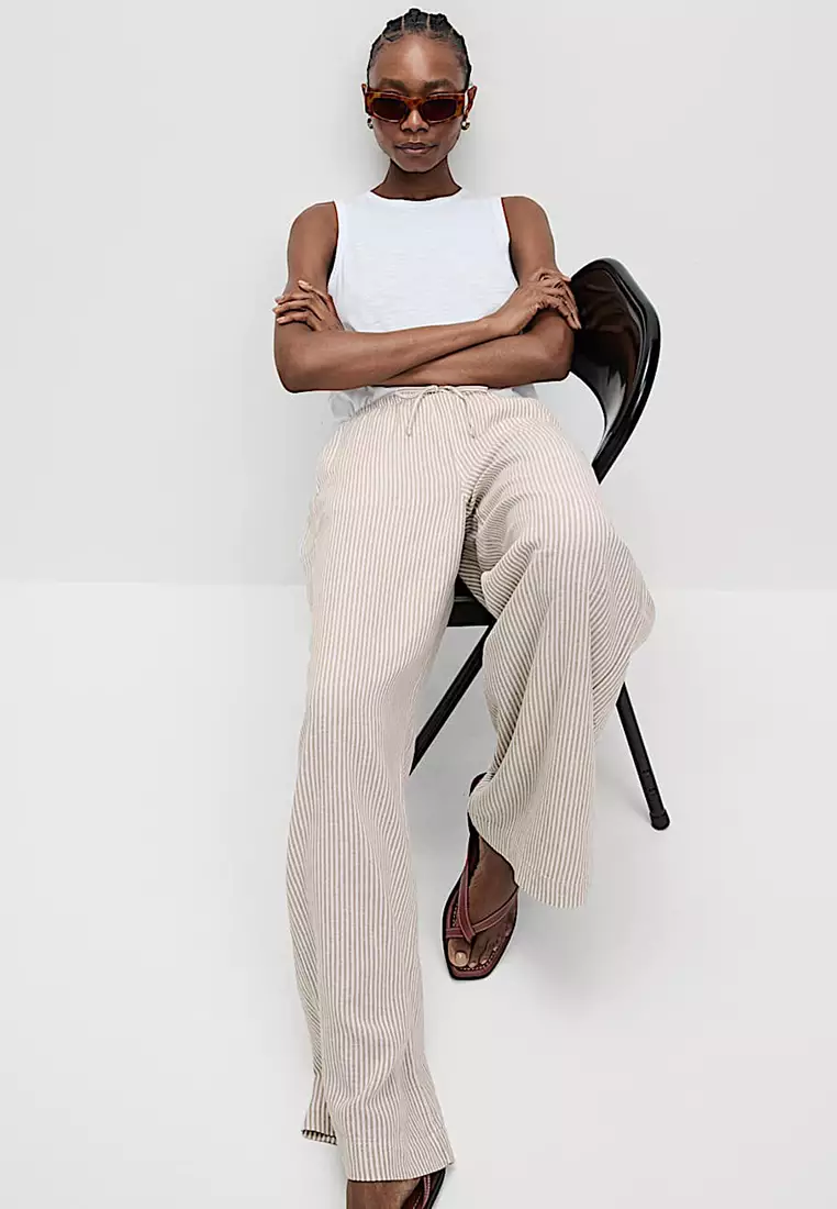 Linen Blend Wide Leg Trousers