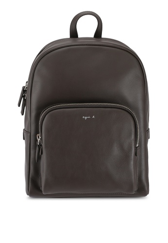 agnès b. brown Leather Backpack 7F329ACBE9D1A5GS_1