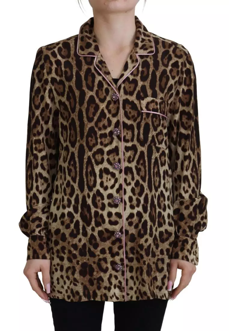 Buy Dolce Gabbana Leopard Silk Shirt TSH83247 T-Shirts 2025