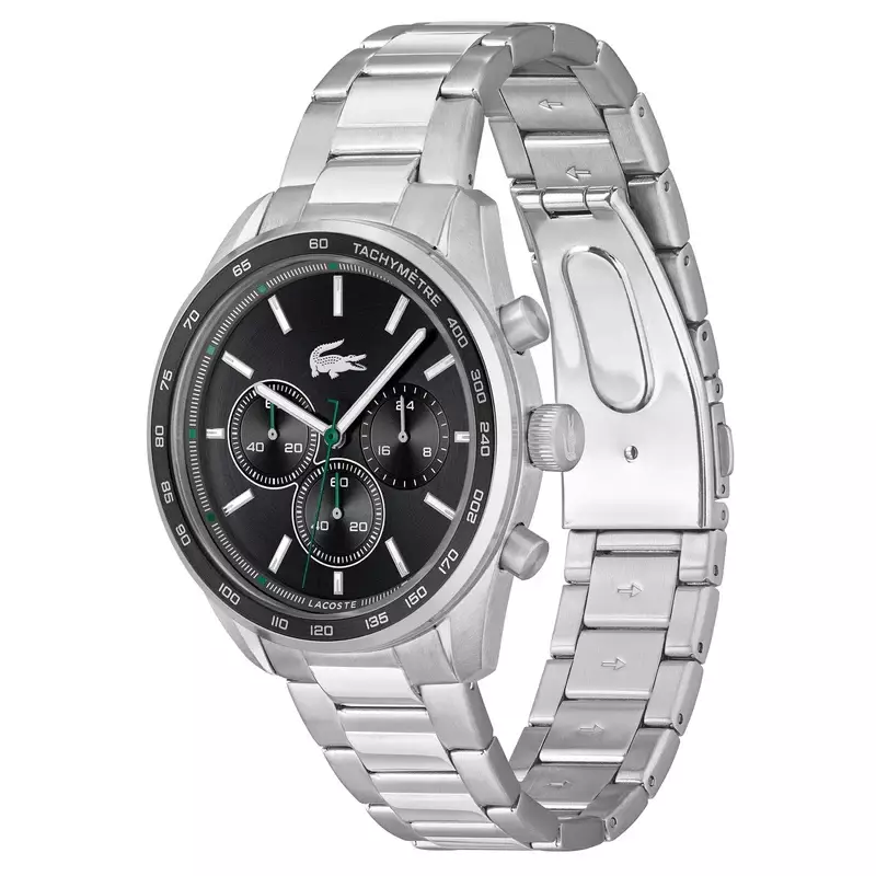 Lacoste Boston 2011347 Men Chronograph Black Dial Stainless Steel Strap