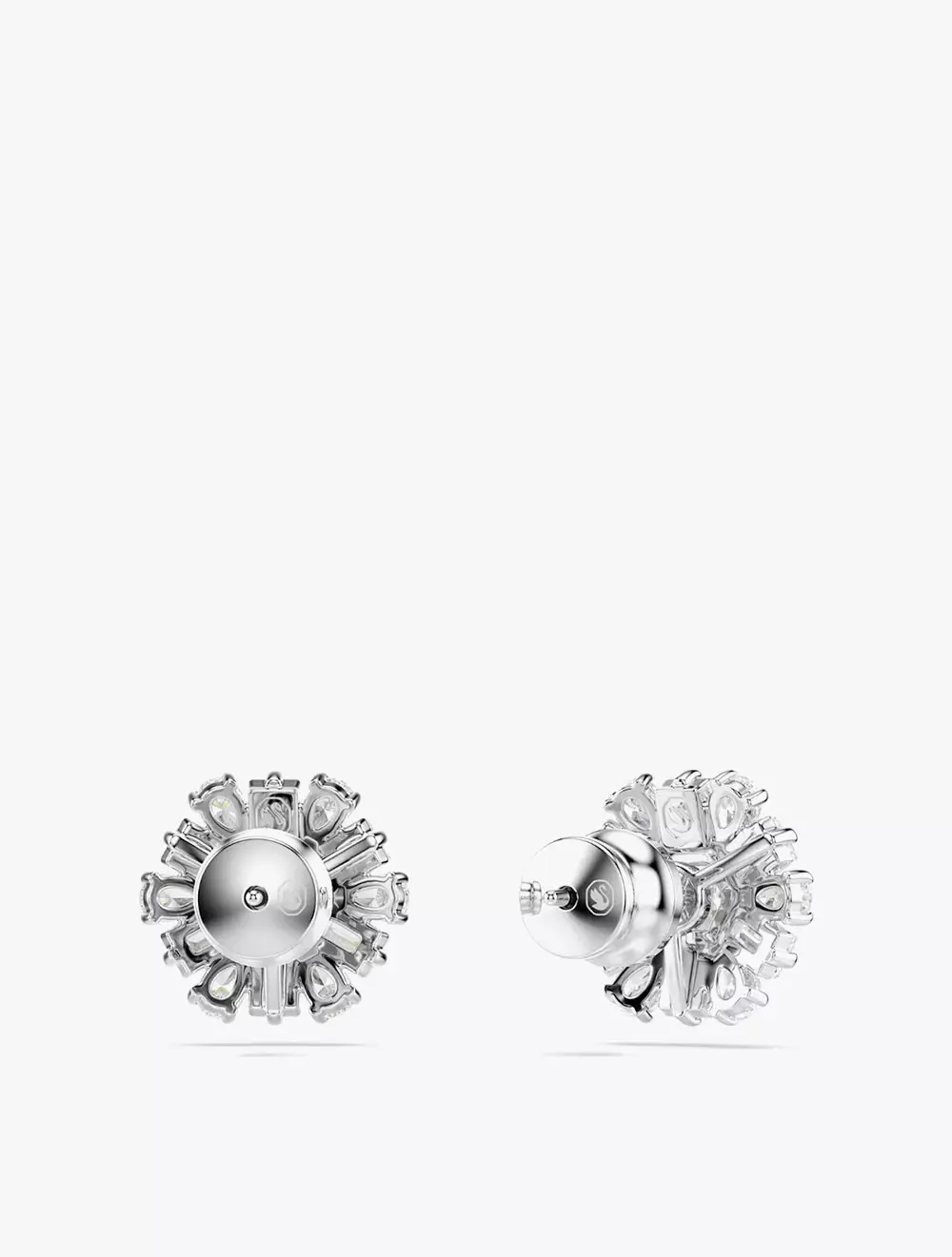 Idyllia Stud Earrings, Mixed Cuts, Snowflake, White, Rhodium Plated - White