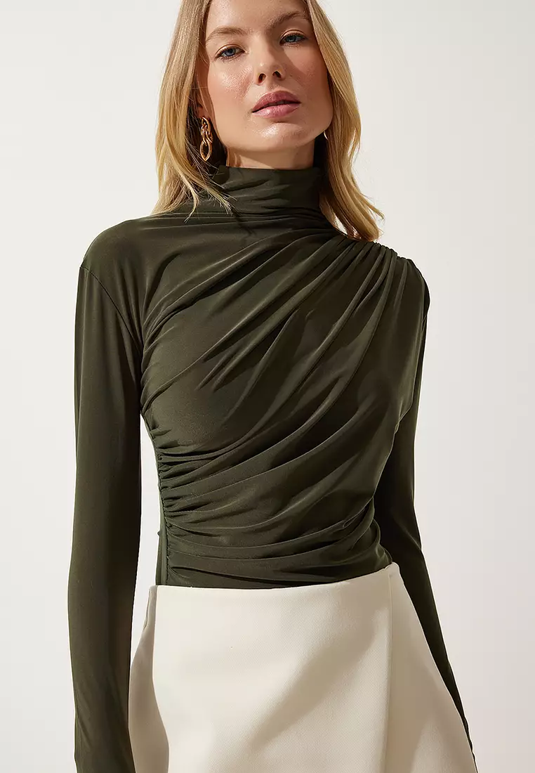 High Neck Ruched Blouse