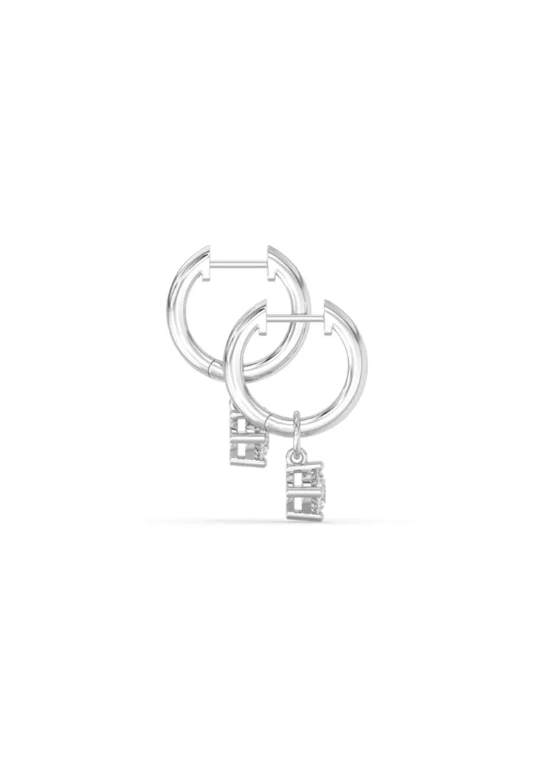 Minimalist Multiway Lab Grown Diamond Mini Hoop Earrings with Round Drop in 14K White Gold D/E-VVS/VS (0.73 TDW)