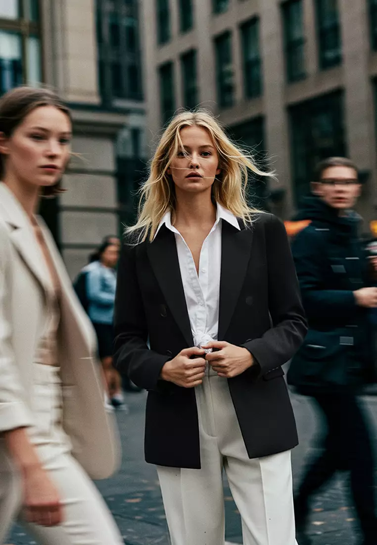 Woven Double Breasted Blazer
