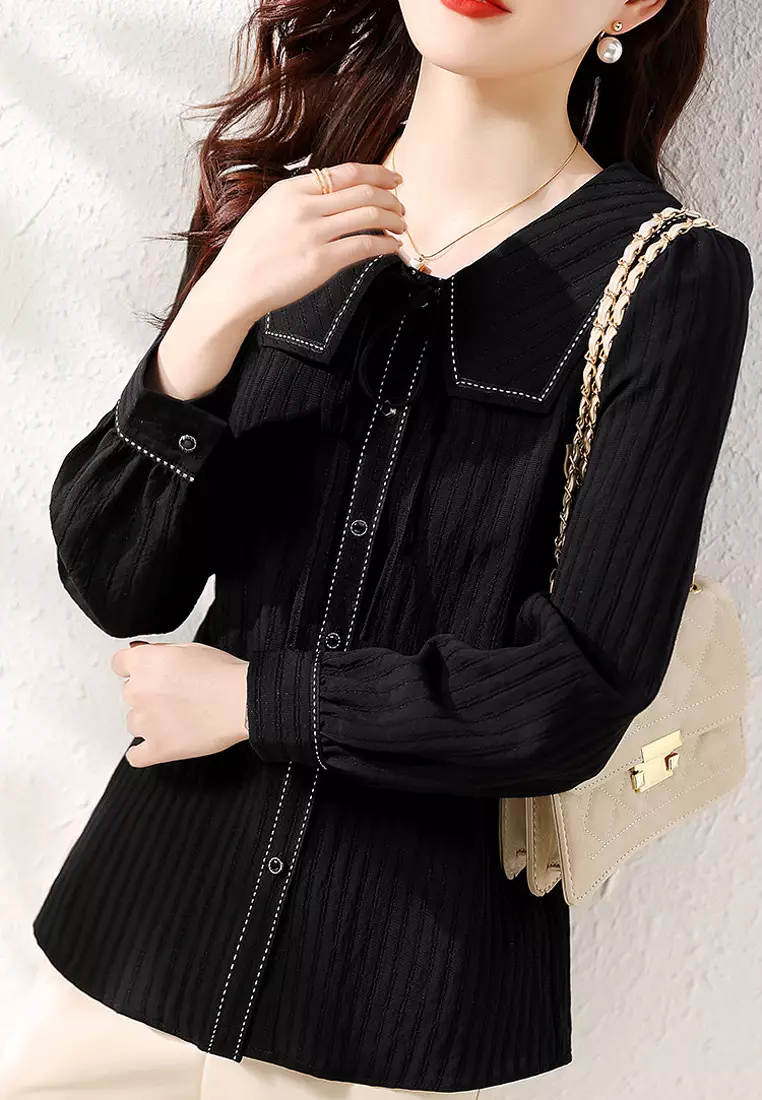 Navy Neckline Blouses