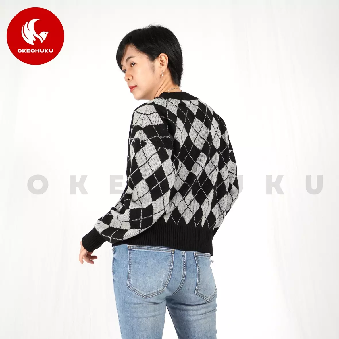  Knit Cardigan WINDY Kardigan Rajut Wanita Gaya Korea - HITAM