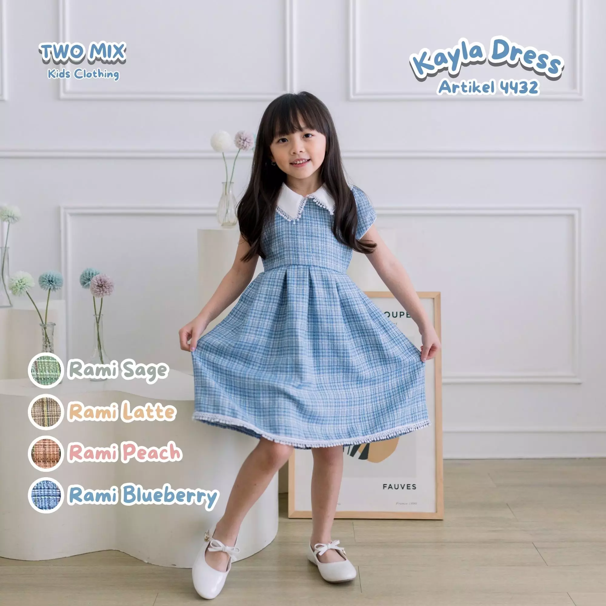 Two Mix - Baju Dress Anak Perempuan Lebaran 2025 1-12 Tahun 4432 Sage
