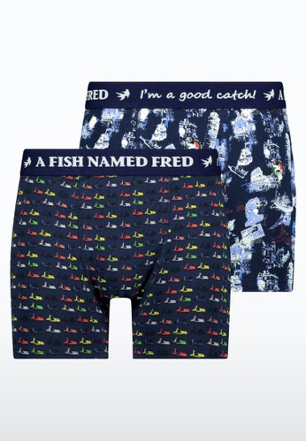 A Fish Named Fred multi and navy Italy Iconic and Scooter Design Boxers- Navy (2 packs) 10BBDUSB1E4E34GS_1