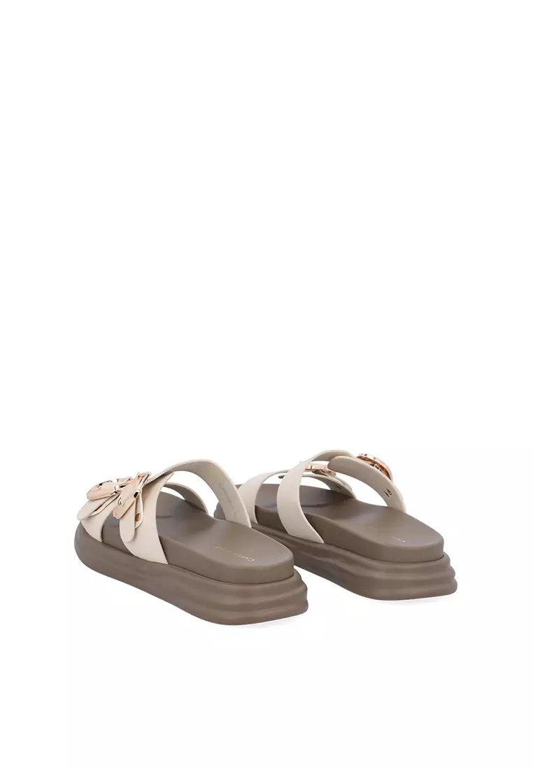 Beige Harper Double Buckle Flats