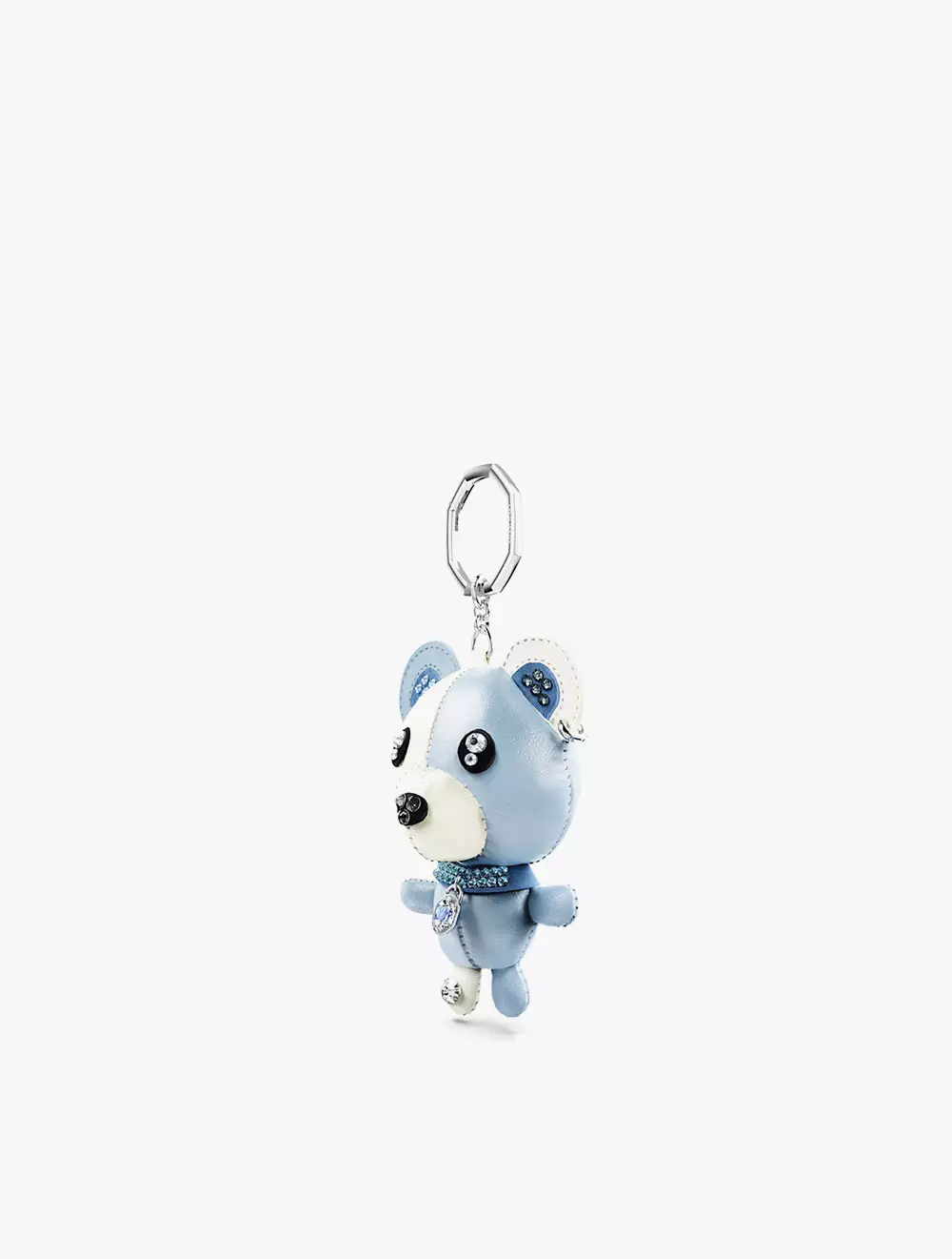 Teddy bag charm, Bear, Blue, Rhodium plated