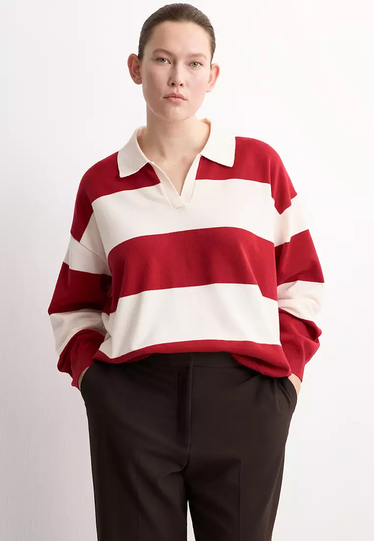 Striped Polo-Neck Sweater