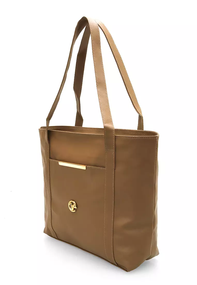 Nina ToteBag Bahan Sintetis Import Design Simple And High Quality - Mocca