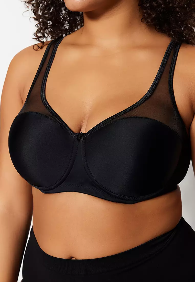 Plus Size Mesh Detailed Covered Contouring Bra