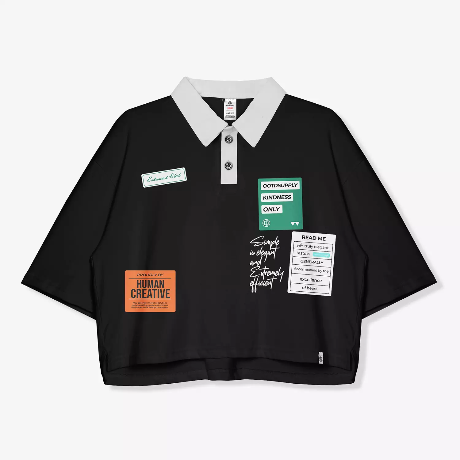 OOTDSUPPLY Oversize Polo Crop Shirt Read Me Dark Army & Black l Polo Crop Pria dan Wanita OVZ-CPS001