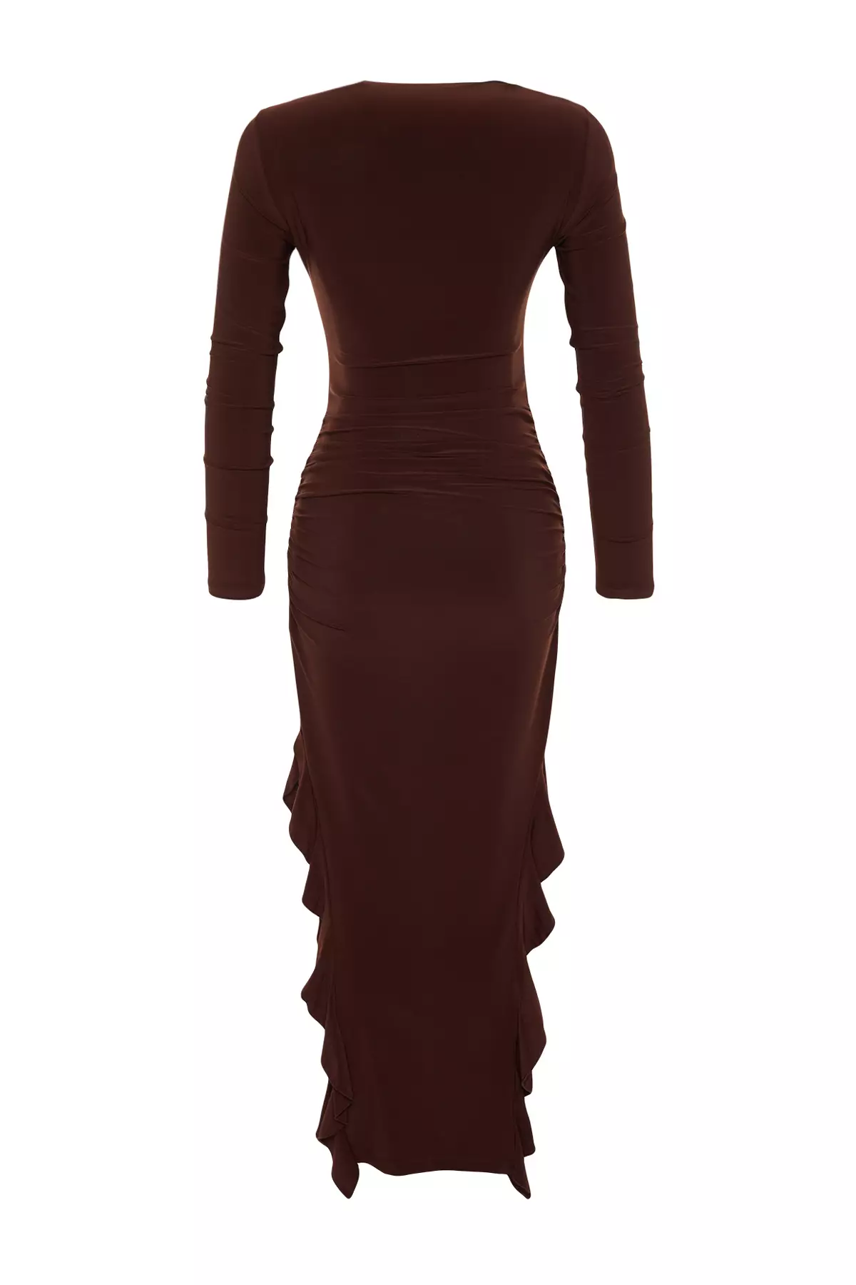 Boat Neck Ruffle Ruched Midi Dress