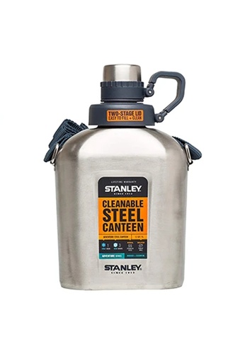 STANLEY silver Stanley Adventure Steel Canteen Bottle 1L with Shoulder Strap/45 mm large opening for quick filling and washing/18/8 stainless steel/Rust-proof material/Cover with clip lock system/ A27D9HL46A1865GS_1