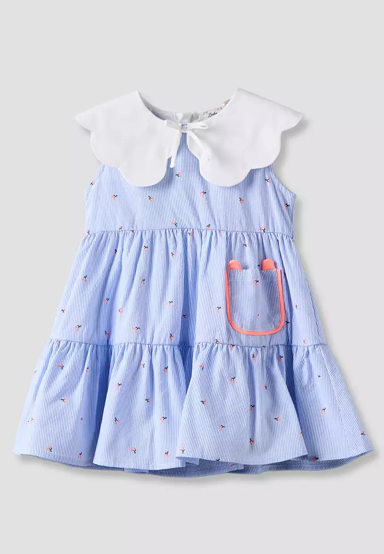 Babyshop Juniors Collared Sleeveless Knee Length Tiered Dress With Striped Design