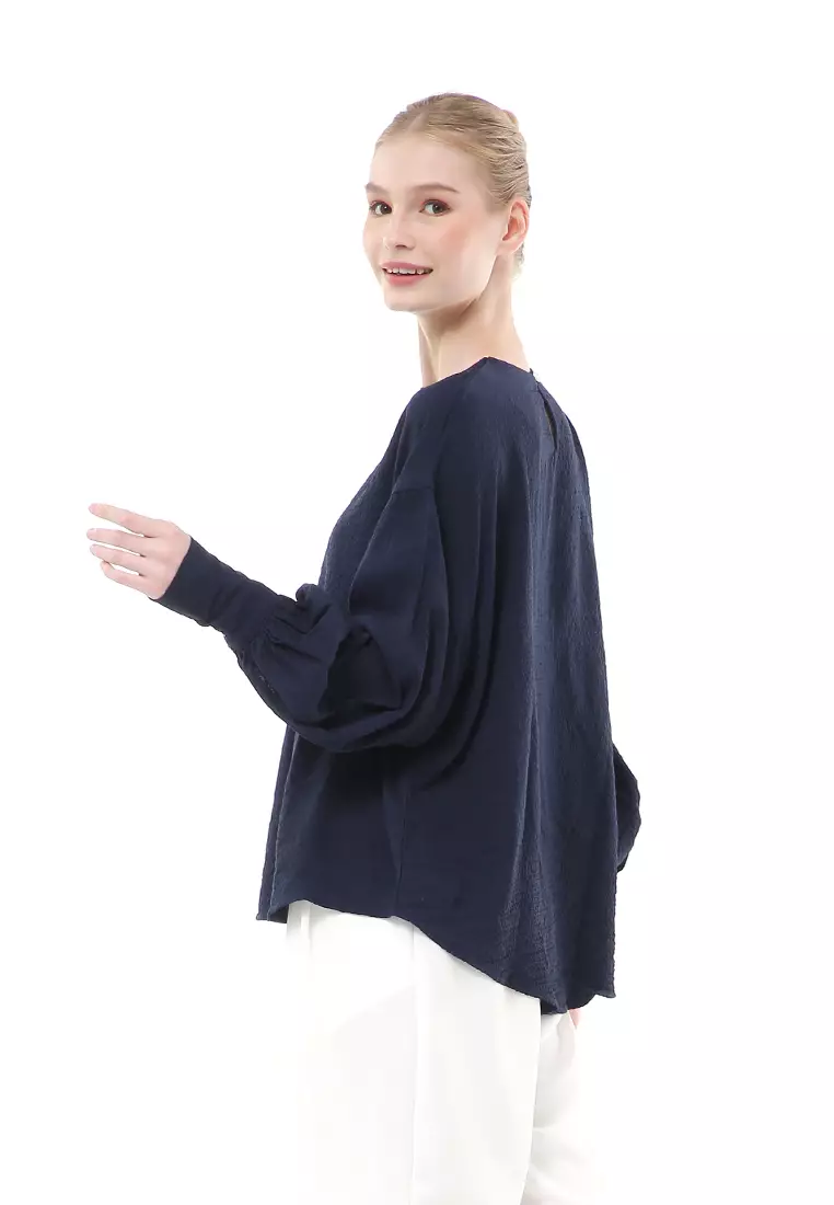 Susan Blouse Lengan Panjang Atasan Wanita Kasual High Quality - Navy