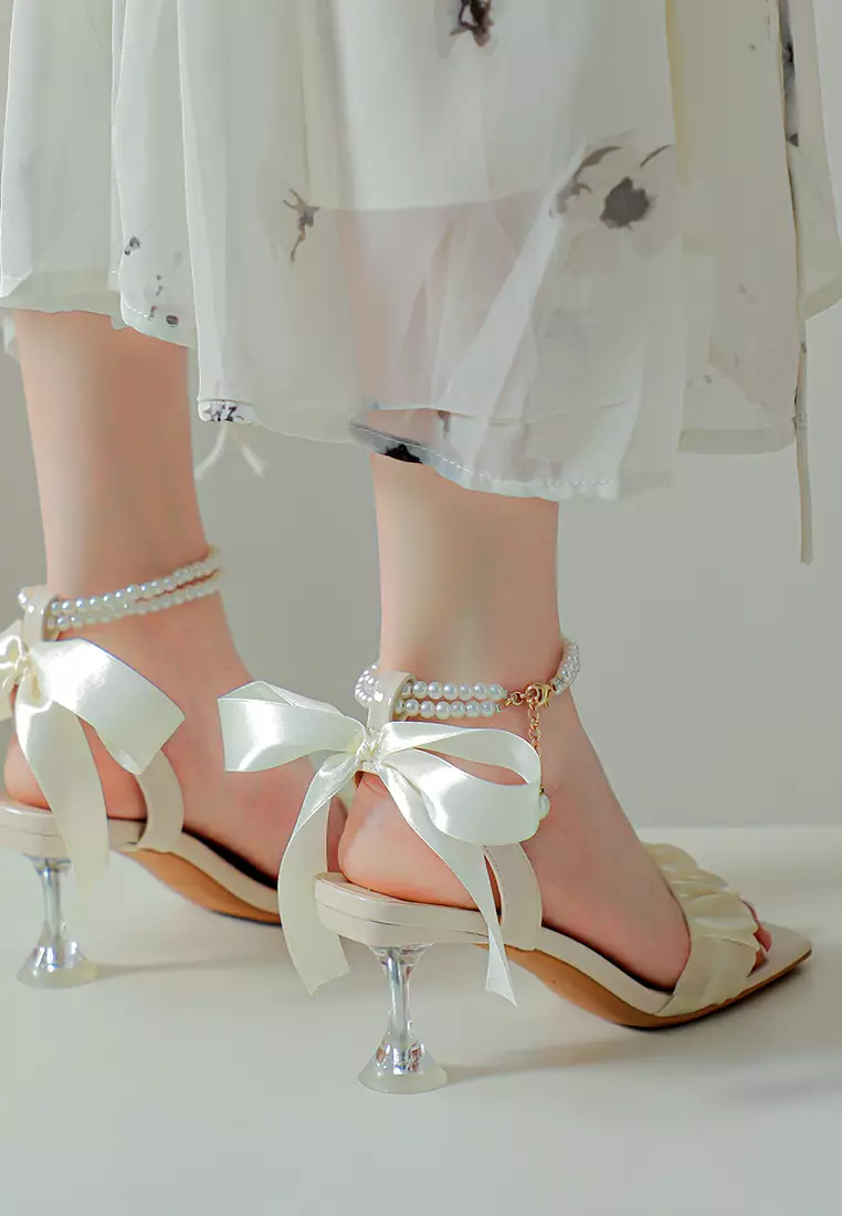 6.5CM Pleated Strap Crystal Heel Sandals BY665-9