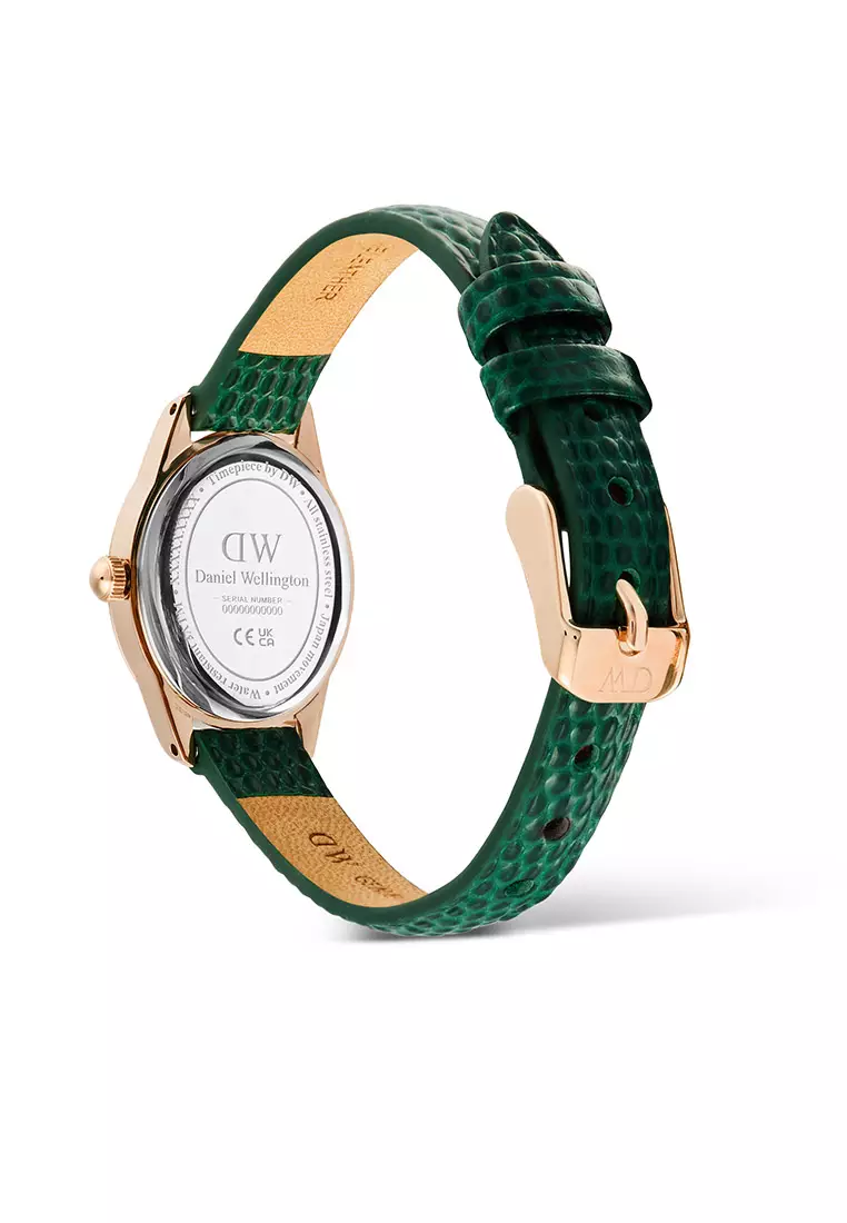Ophelia Mini Green Lizard White Guilloché Rose Gold - Women Watch Stainless Steel Leather Strap watch DW Official Authentic Original