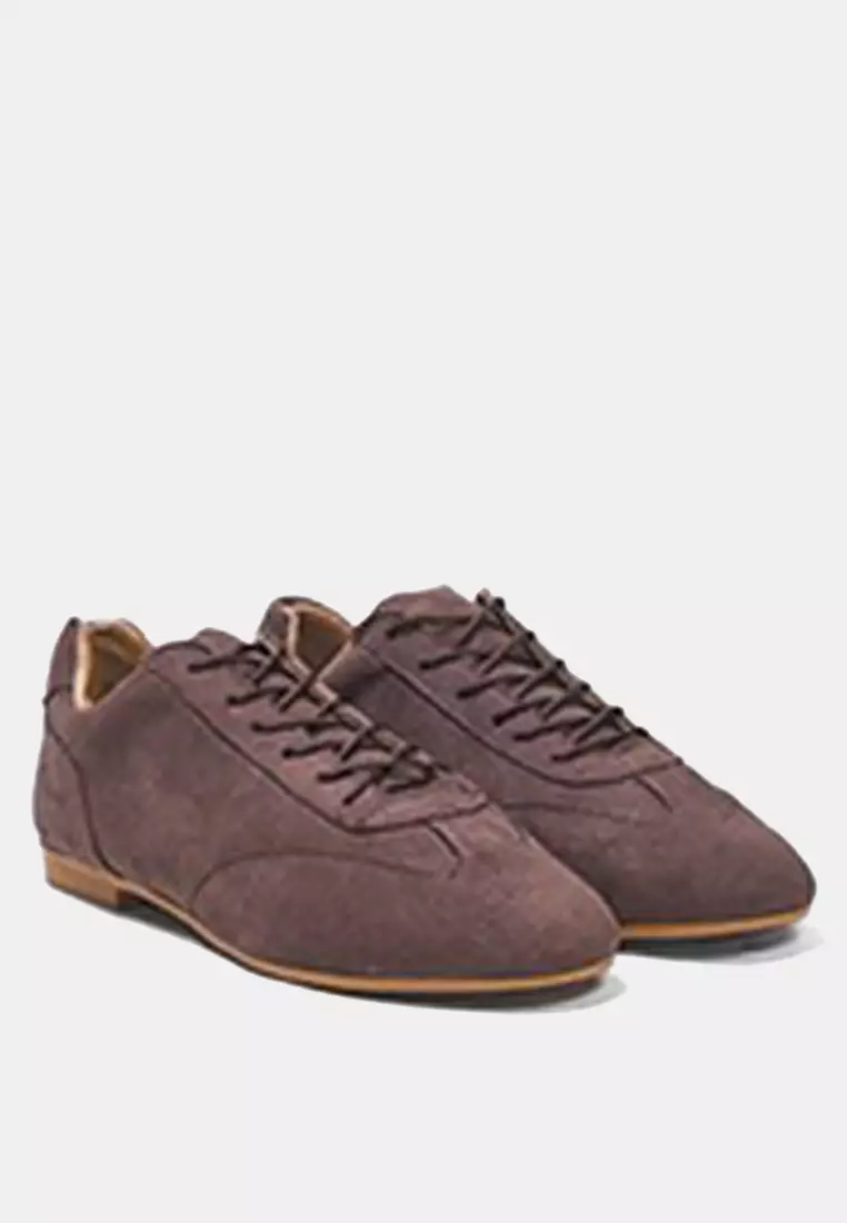 Brown Suede Lace-Up Women Sneaker Takss25Sn00060