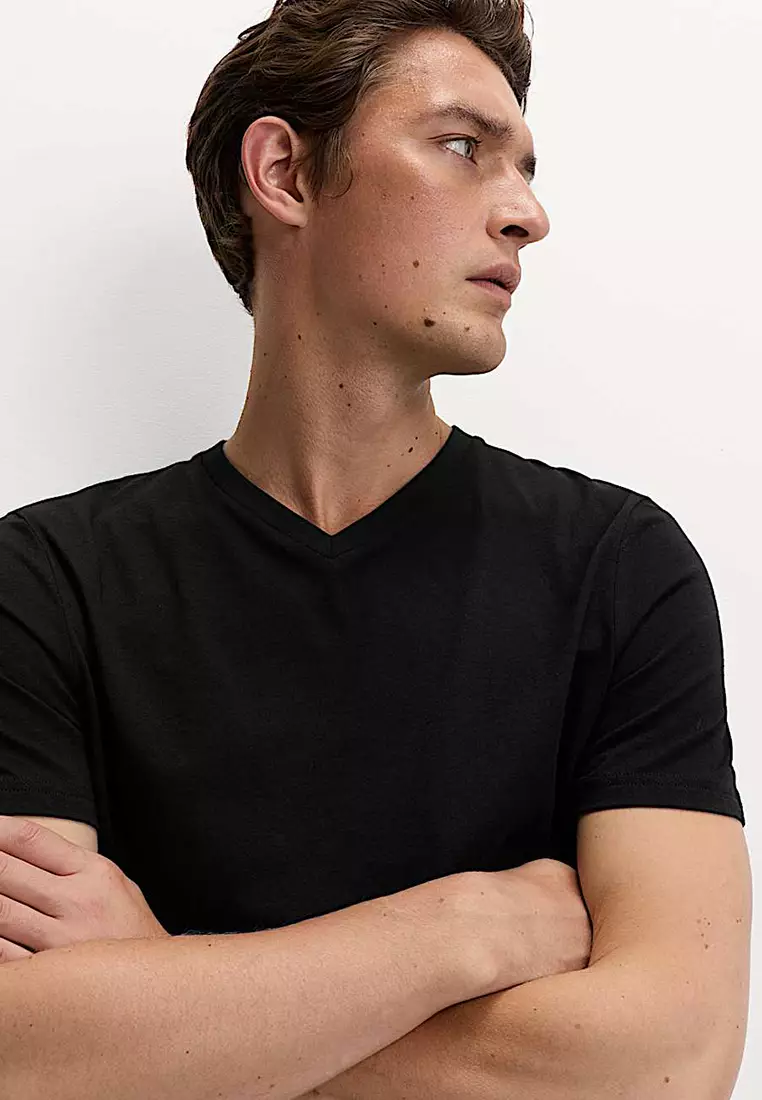 Pure Cotton V Neck T-Shirt